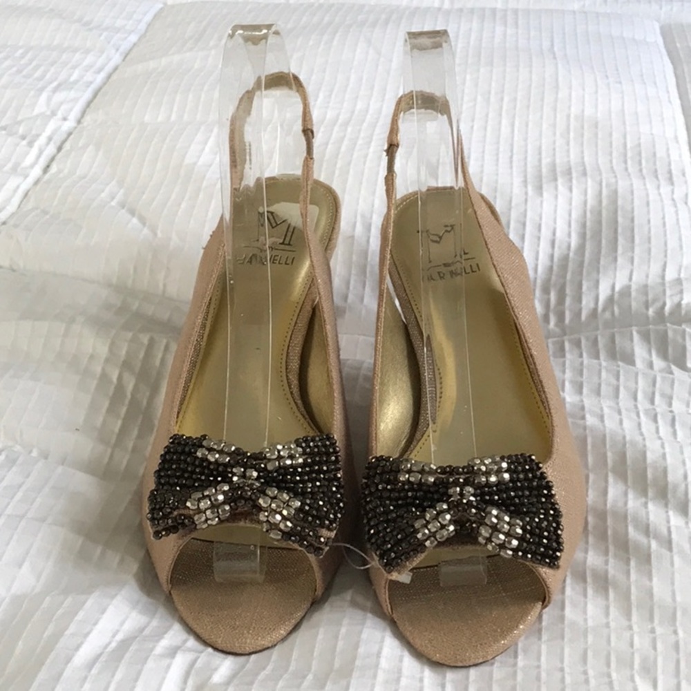 Marinelli Metallic Nude Slingback Peep Toe Heels